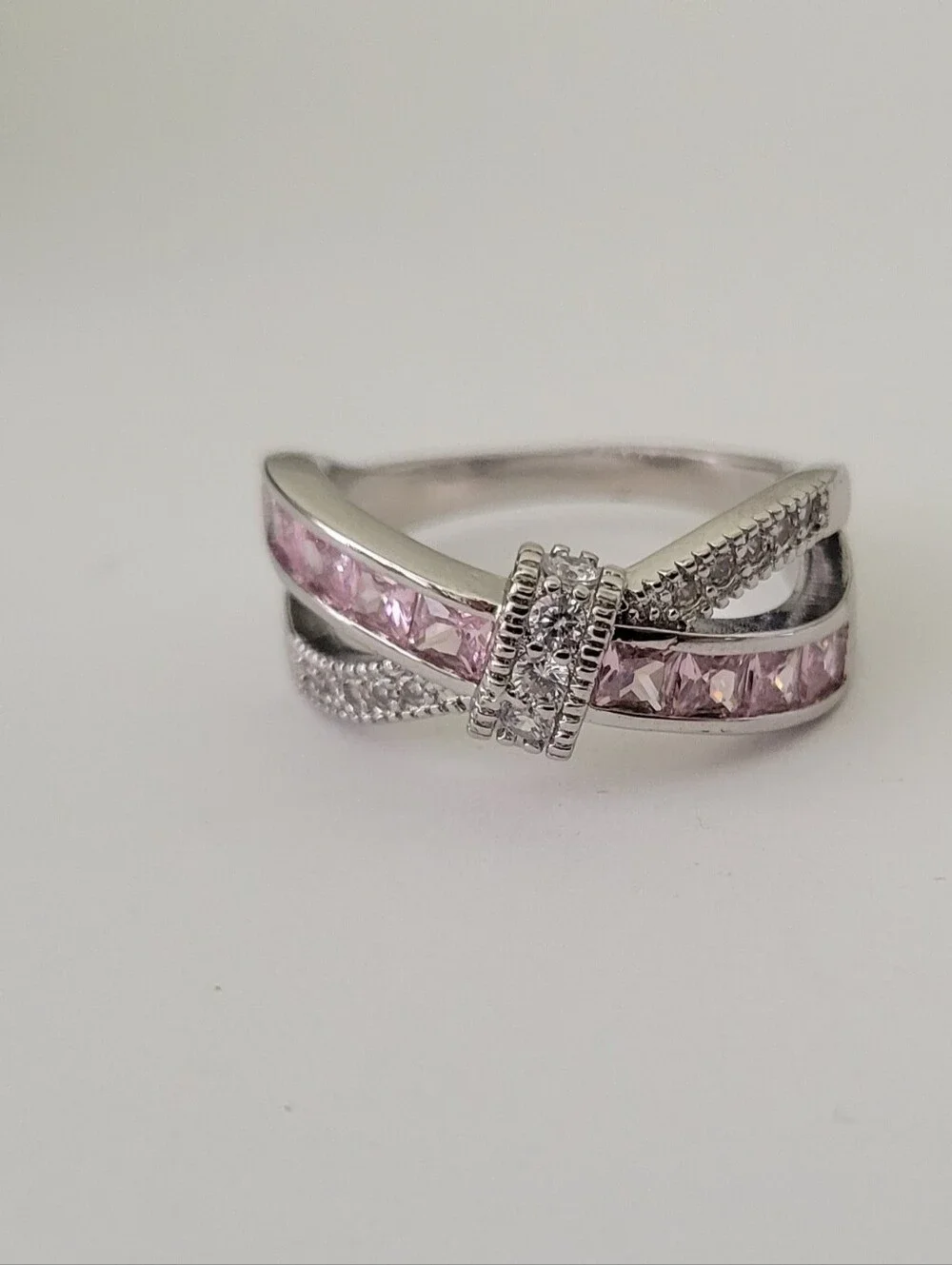 Stauer Diamond Aura Pink Bow Ring size 10 New